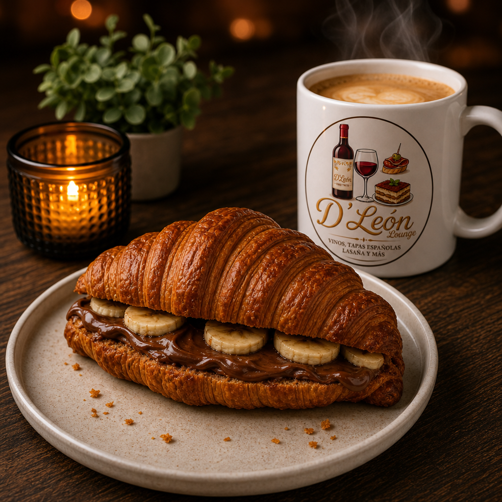 Croissant con Nutella y banano, café y ambiente lounge